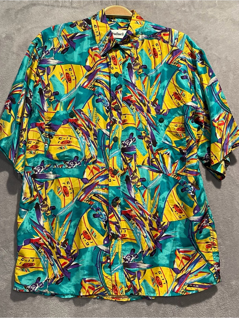 RAFAEL 100% Silk Button-Up Multi Color Shirt Men’s Small Short sleeve Pockets